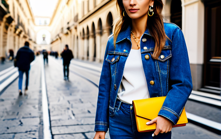 디올 오블리크 지갑의 활용법 - Casual Chic**
"A stylish woman in a denim jacket and jeans, fully clothed, standing in a vibrant Mi...