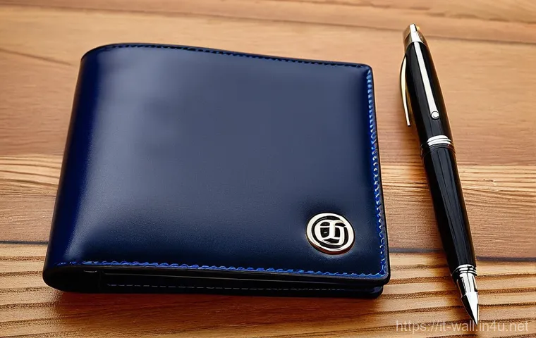 듀퐁 가죽 지갑의 품질과 스타일 - **"An elegant, high-angle shot focusing on an open S.T. Dupont wallet, showcasing its 'Diamond Soft'...